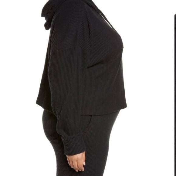 NEW Zella Nordstrom Sloane Cozy Ribbed Black Hoodie Cropped Sweatshirt Size 2X - Picture 4 of 10